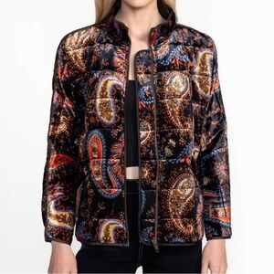 Johnny Was XS Sezana Velvet Paisley Dolman Sleeve Stand Collar Quilted Jacket